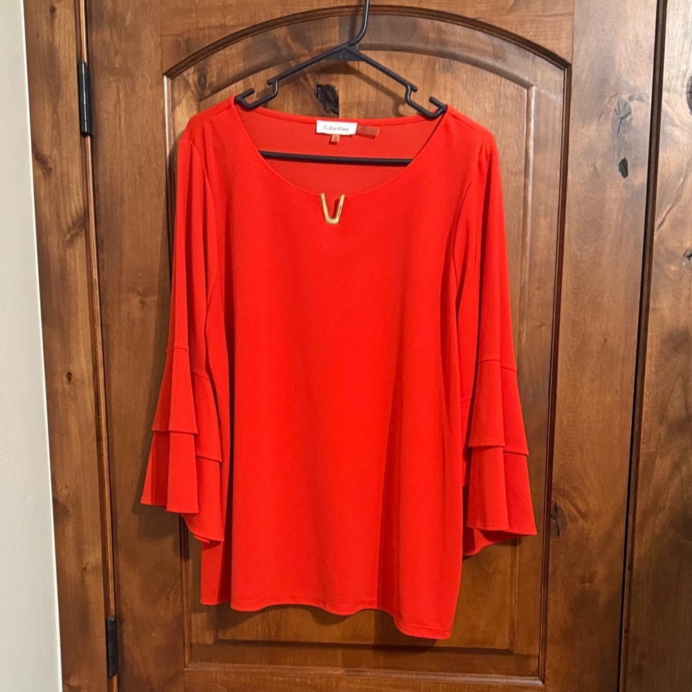 Calvin Klein Vibrant Red Flared Sleeve Blouse